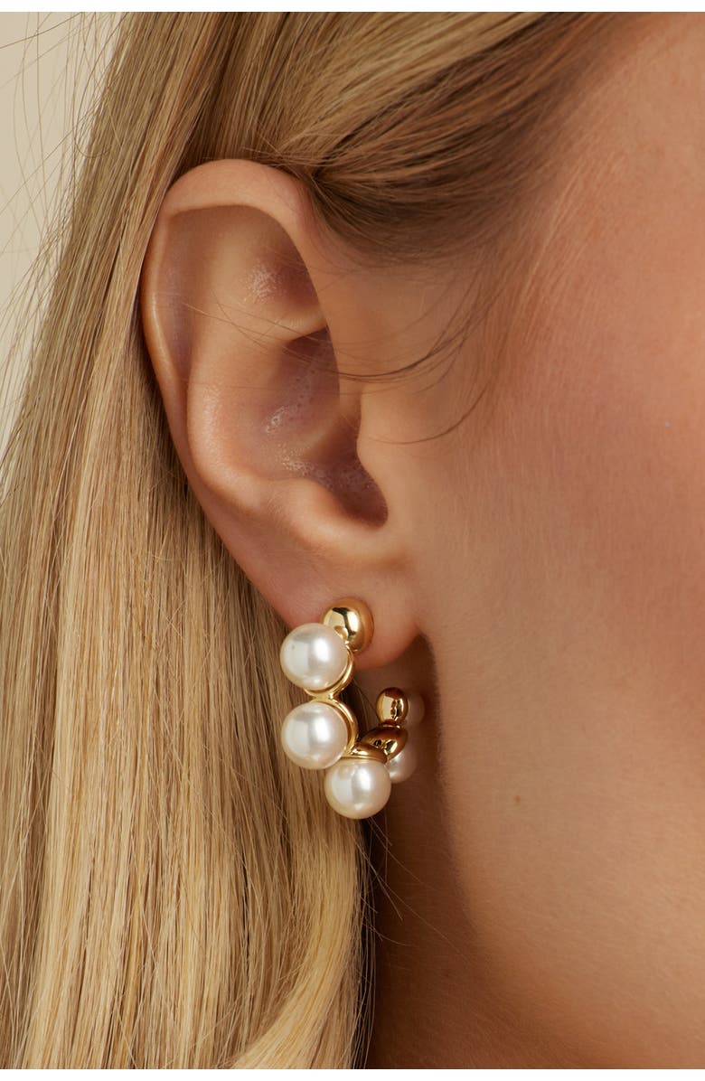 Untamed Petals Cassandra Pearl Hoops, Alternate, color, Gold