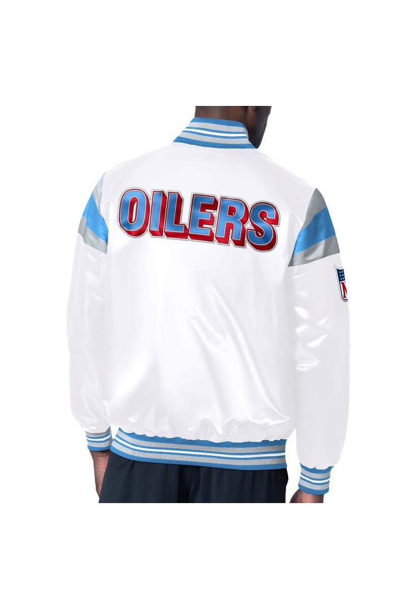 STARTER Men's Starter White/Light Blue Houston Oilers Vintage Satin Full-Snap Varsity Jacket, Alternate, color, 