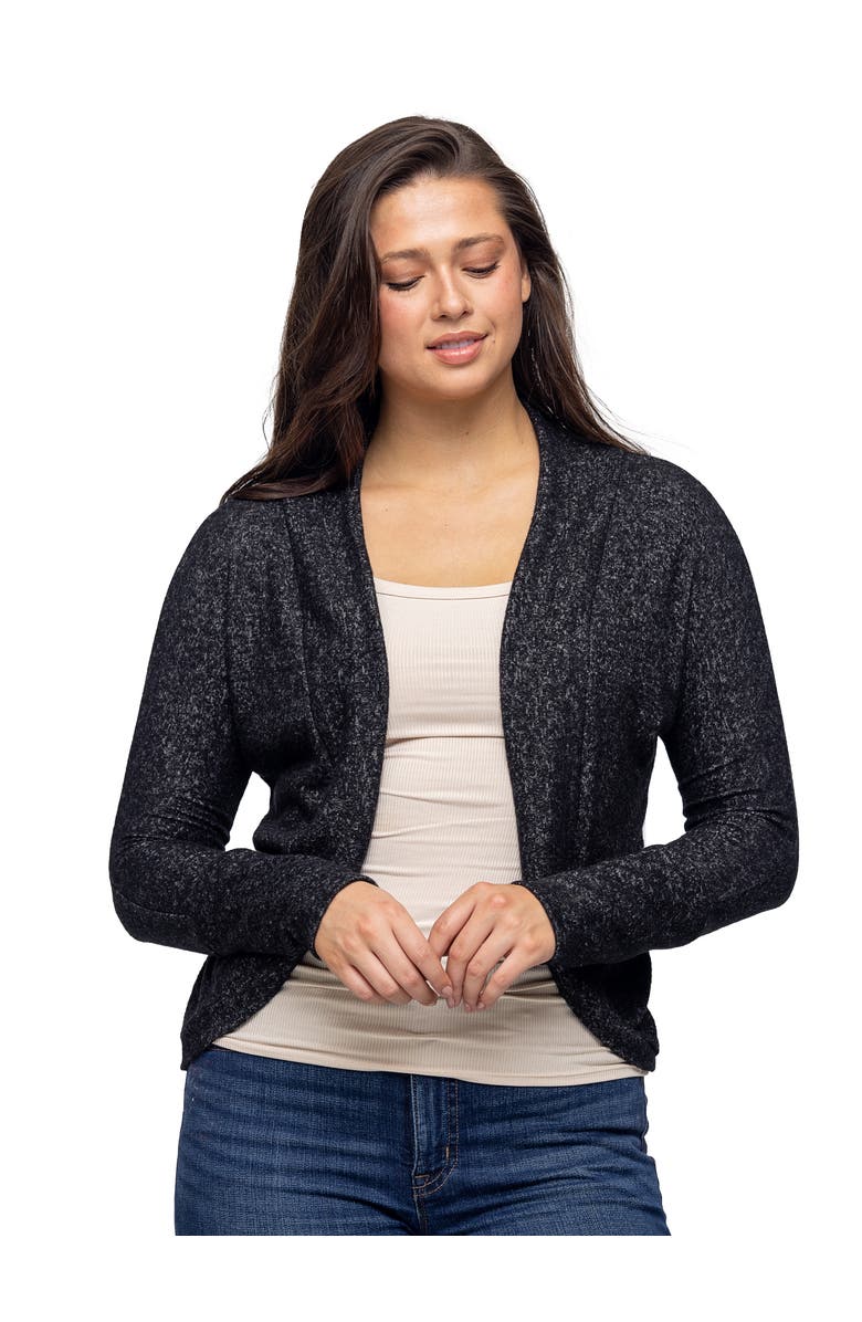 24seven Comfort Apparel Curved Hem Open Front Long Womens Bolero Shrug, Main, color, Black