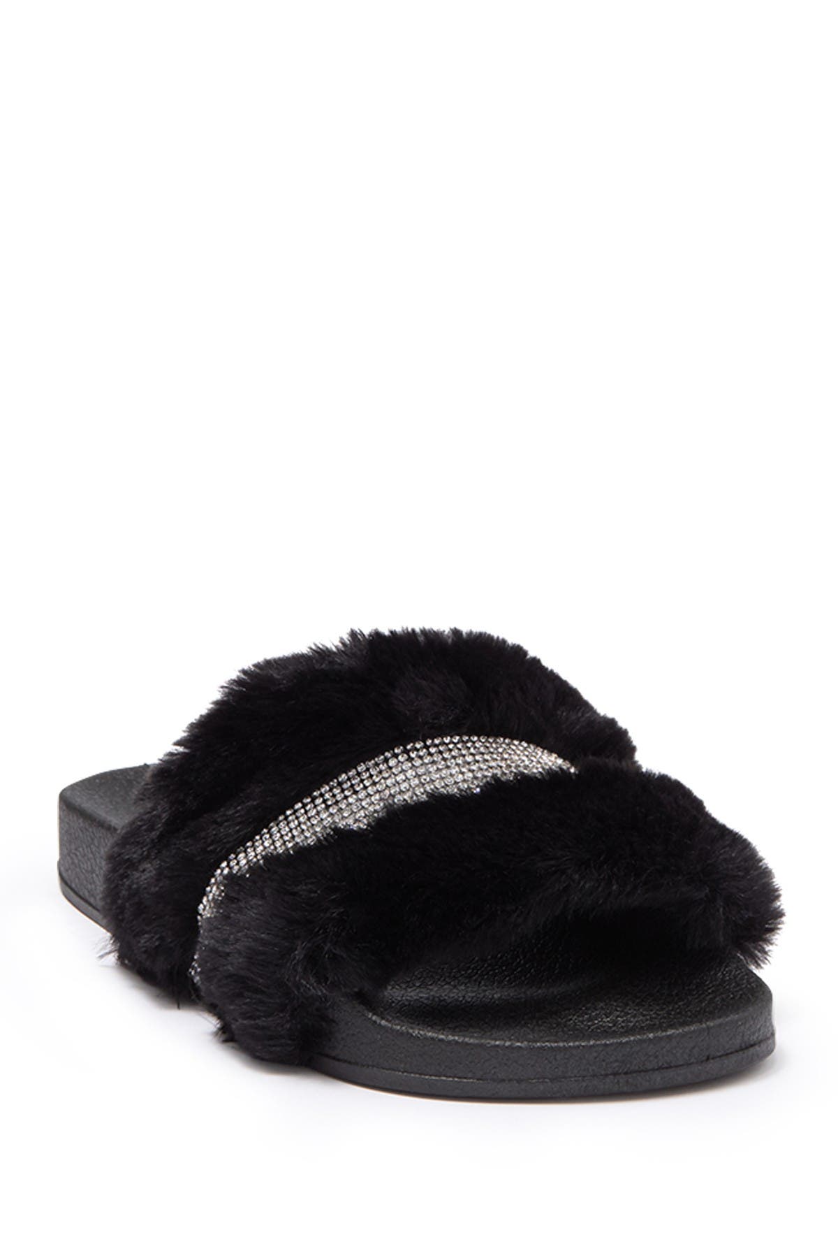 TOP GUY SHOES Rhinestone Faux Fur Slide, Main, color, 