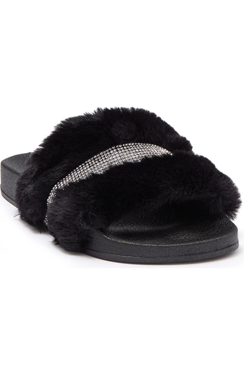 TOP GUY SHOES Rhinestone Faux Fur Slide, Main, color,