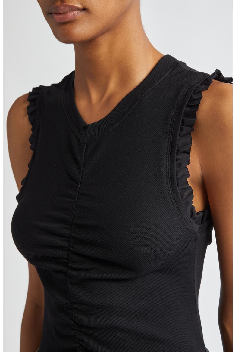 Kyla Ruched Sleeveless Cotton Top, Alternate, color, NOIR