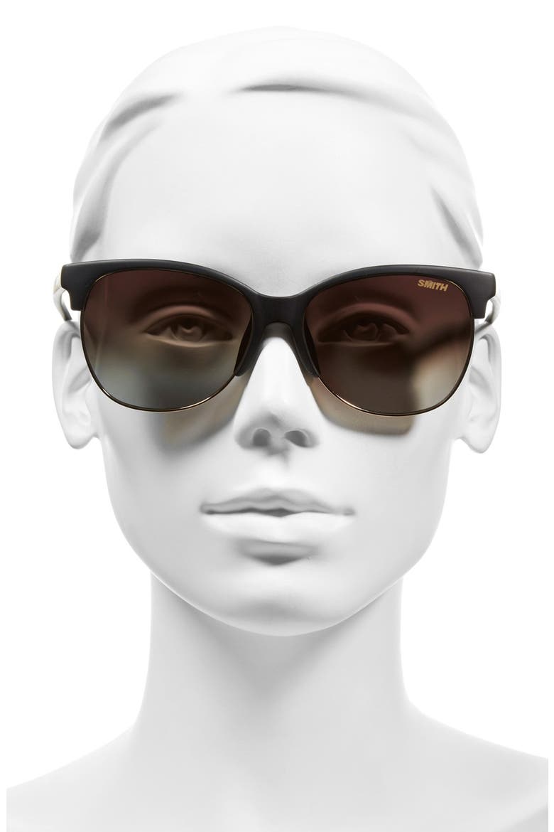 'Rebel' 57mm Cat Eye Sunglasses, Alternate, color, MATTE BLACK/ POLARIZED BROWN