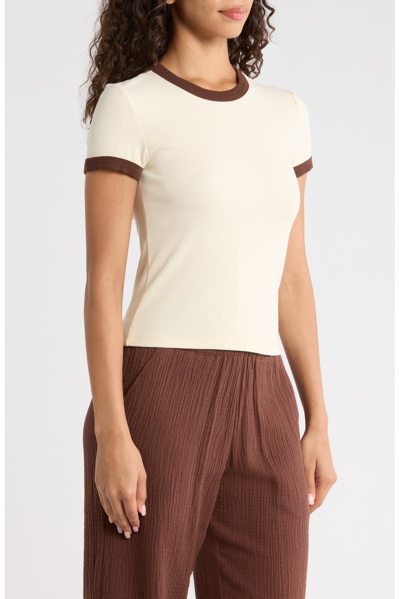 Lexi Rib Ringer T-Shirt, Alternate, color, CREAM AND COFFEE
