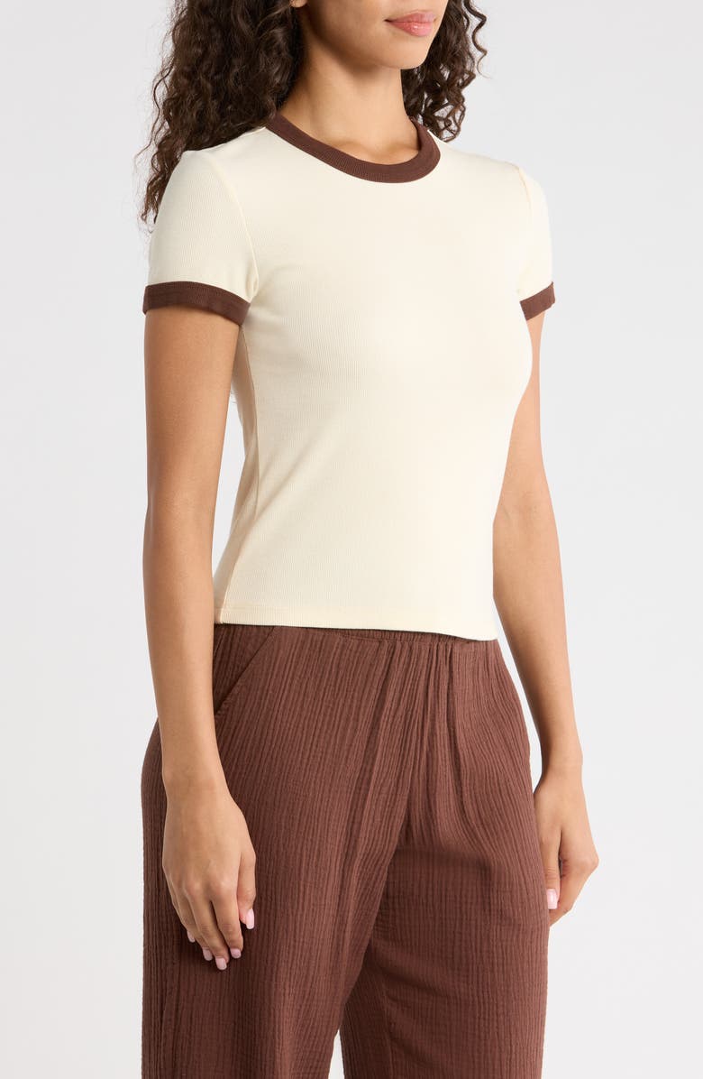 Marine Layer Lexi Rib Ringer T-Shirt, Alternate, color, Cream And Coffee
