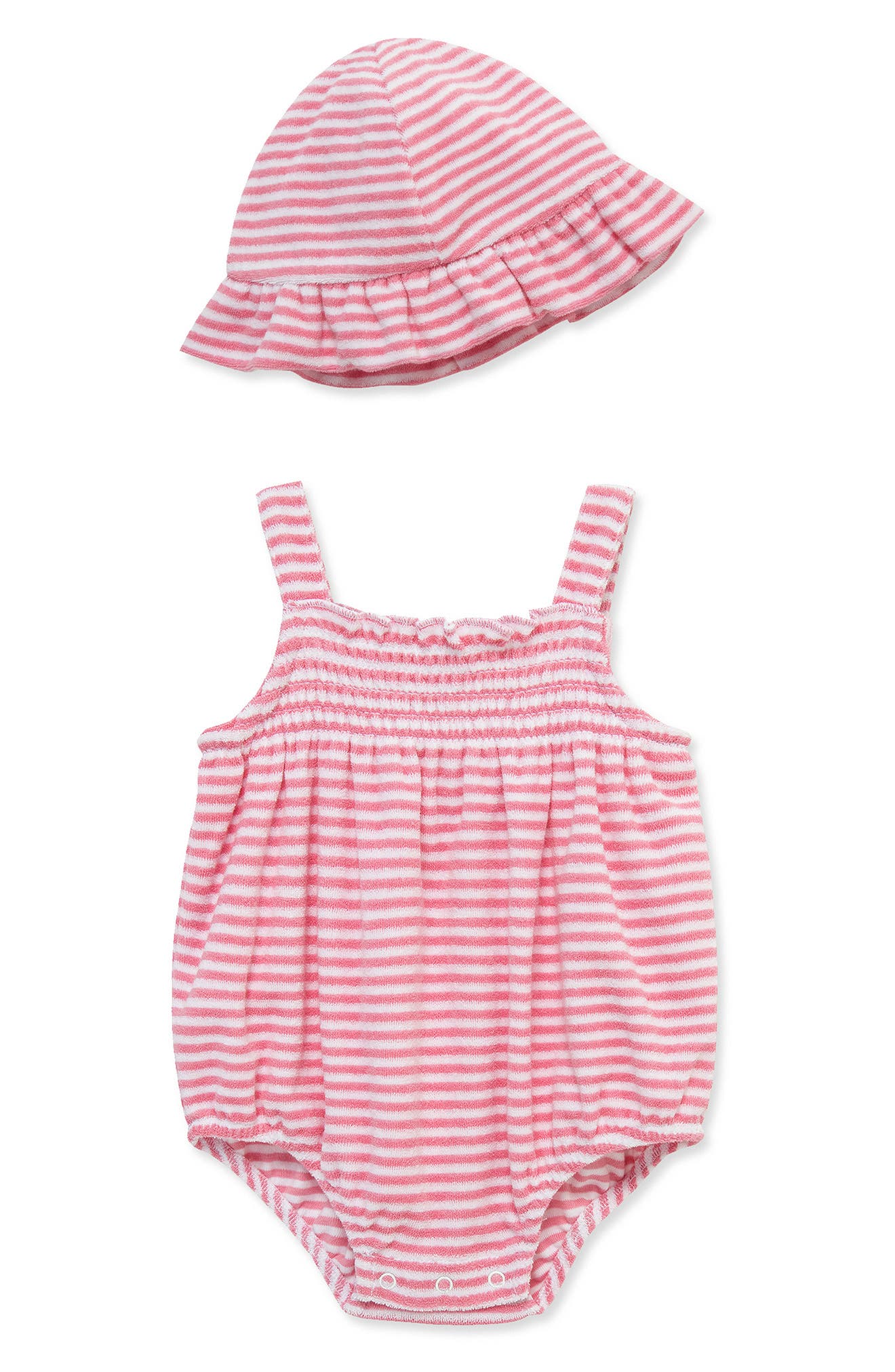 Little Me Stripe Terry Bubble Romper & Sun Hat Set