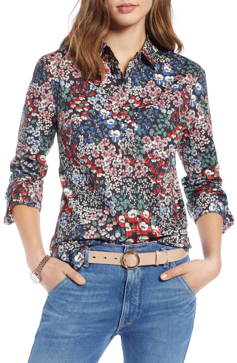 1901 Button-Up Shirt, Main, color, Black Frances Floral