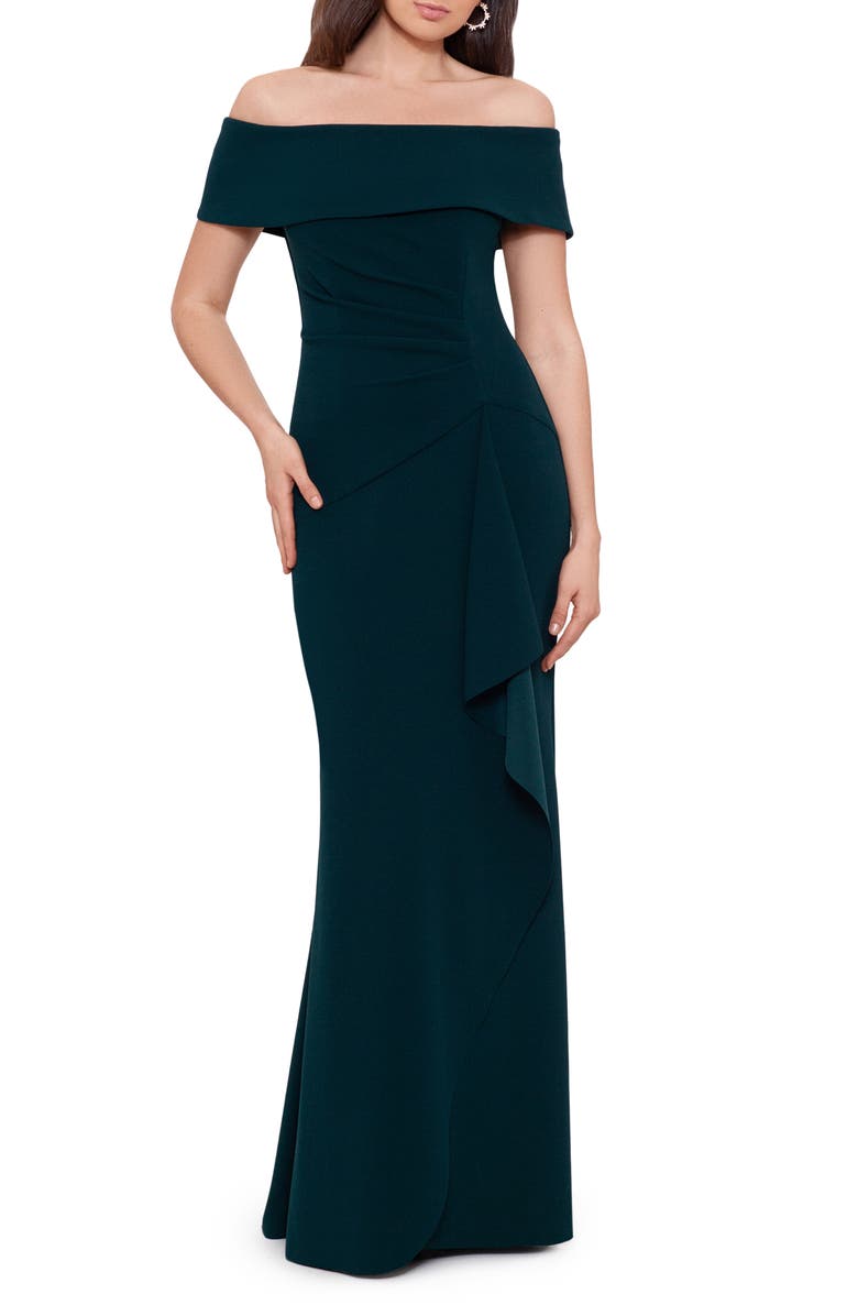 Xscape Evenings Xscape Off the Shoulder Crepe Evening Dress, Main, color, 