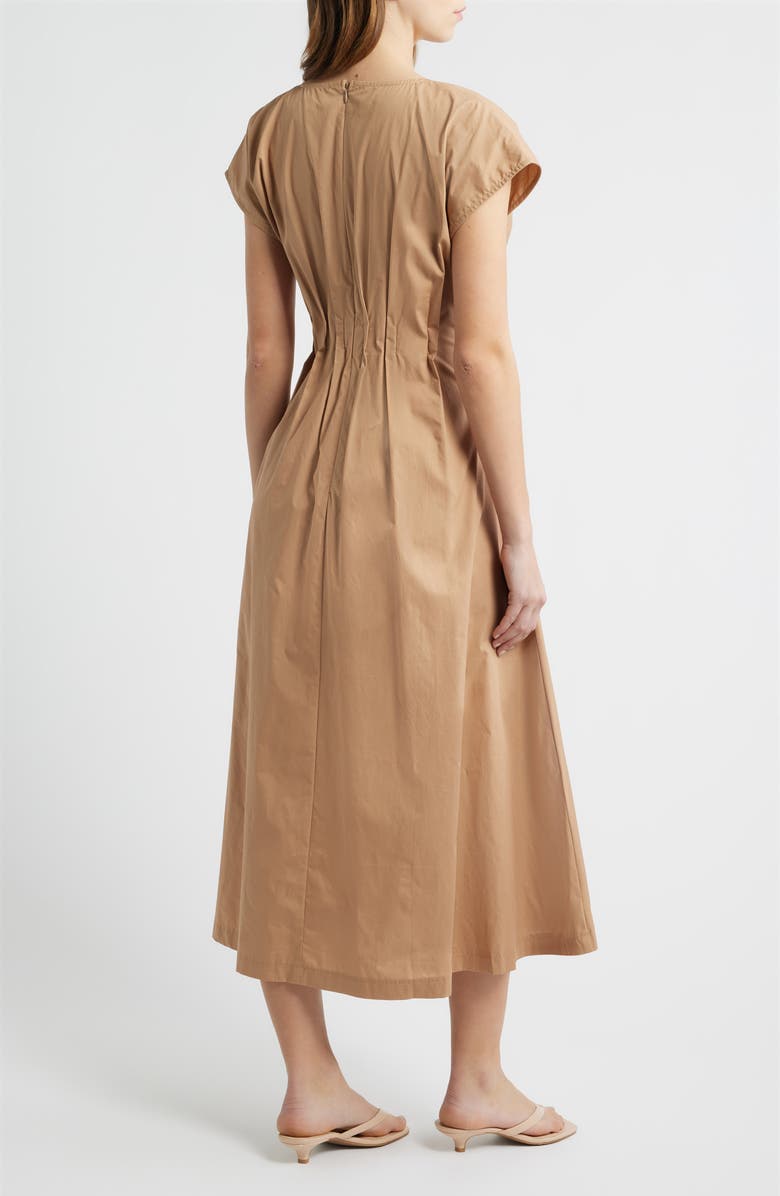 FREEMARKET Gathered Waist Cotton Midi Dress, Alternate, color, Sand