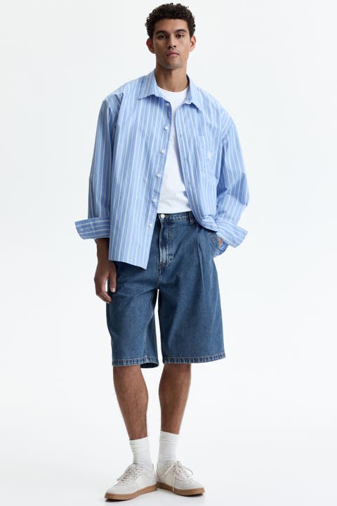 Baggy Pleated Denim Shorts