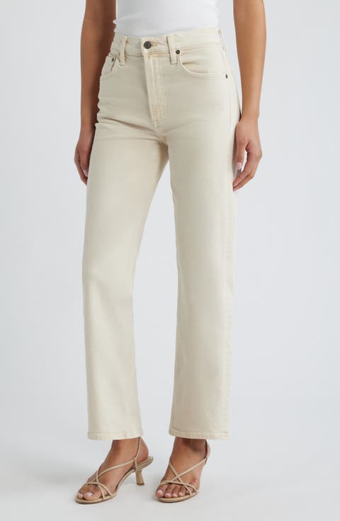 Palma High Waist Ankle Straight Leg Jeans (Almond Light Beige)