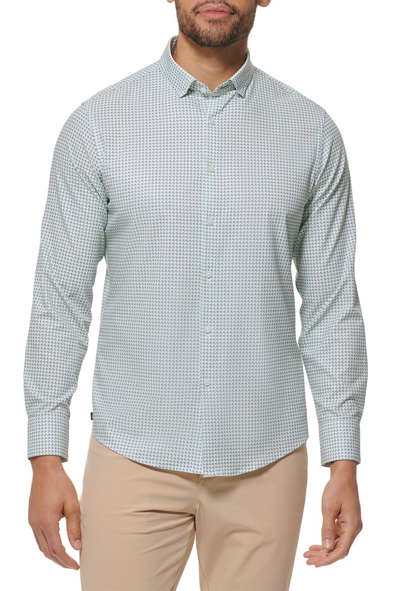 Leeward Geometric Print Stretch Performance Button-Up Shirt, Main, color, RESADA GEO TWILL PRINT