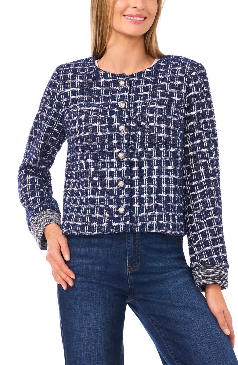 CeCe Lady Metallic Tweed Cardigan, Main, color, 
