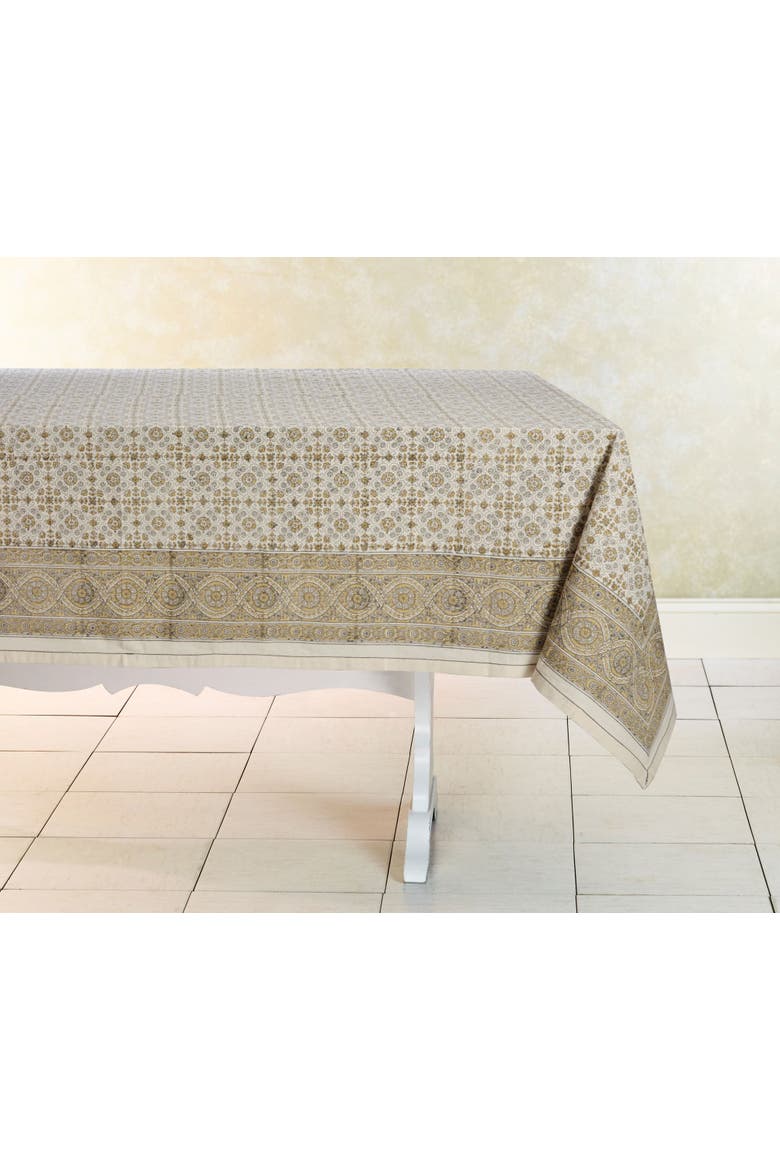 Hand Block Printed Tablecloth - 90" x 60", Main, color, Lily