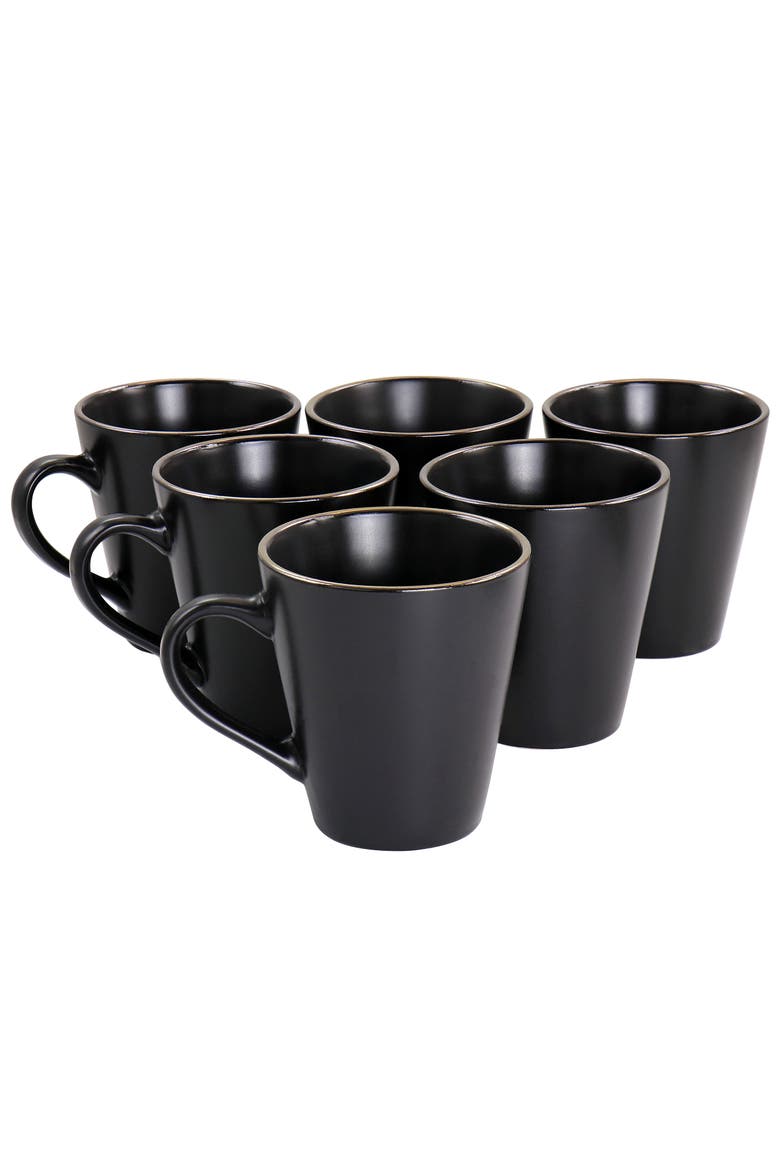 Paul 6 Piece Stoneware Mug Set, Main, color, Black