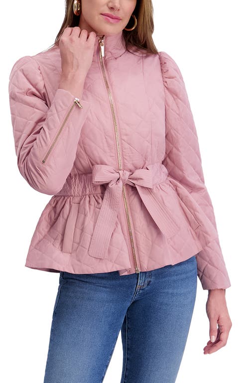 Kensie Quilted Peplum Jacket In Pink