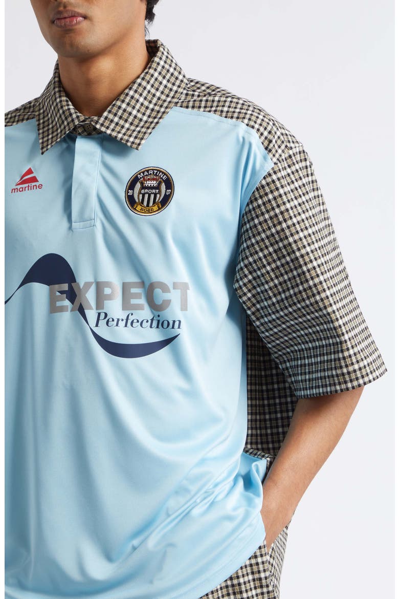 Mixed Media Oversize Polo, Alternate, color, BLACK GREEN LIGHT BLUE