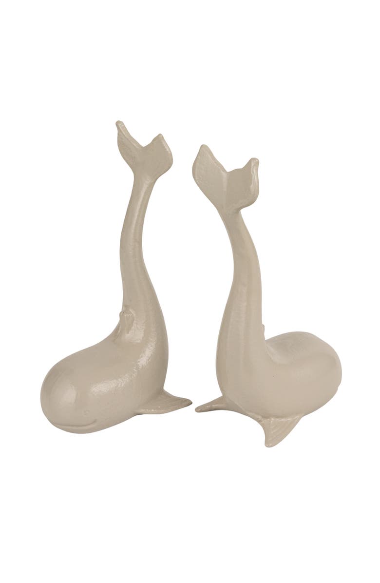 Storied Home Whale-Shaped Cast Iron Bookends in Grey Finish, Main, color, Grey