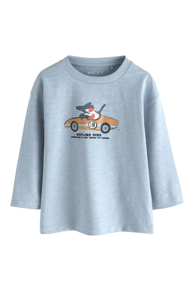 Kids' Pack of 3 Assorted Long Sleeve Cotton Graphic T-Shirts, Alternate, color, BLUE/ NEUTRAL MULTI