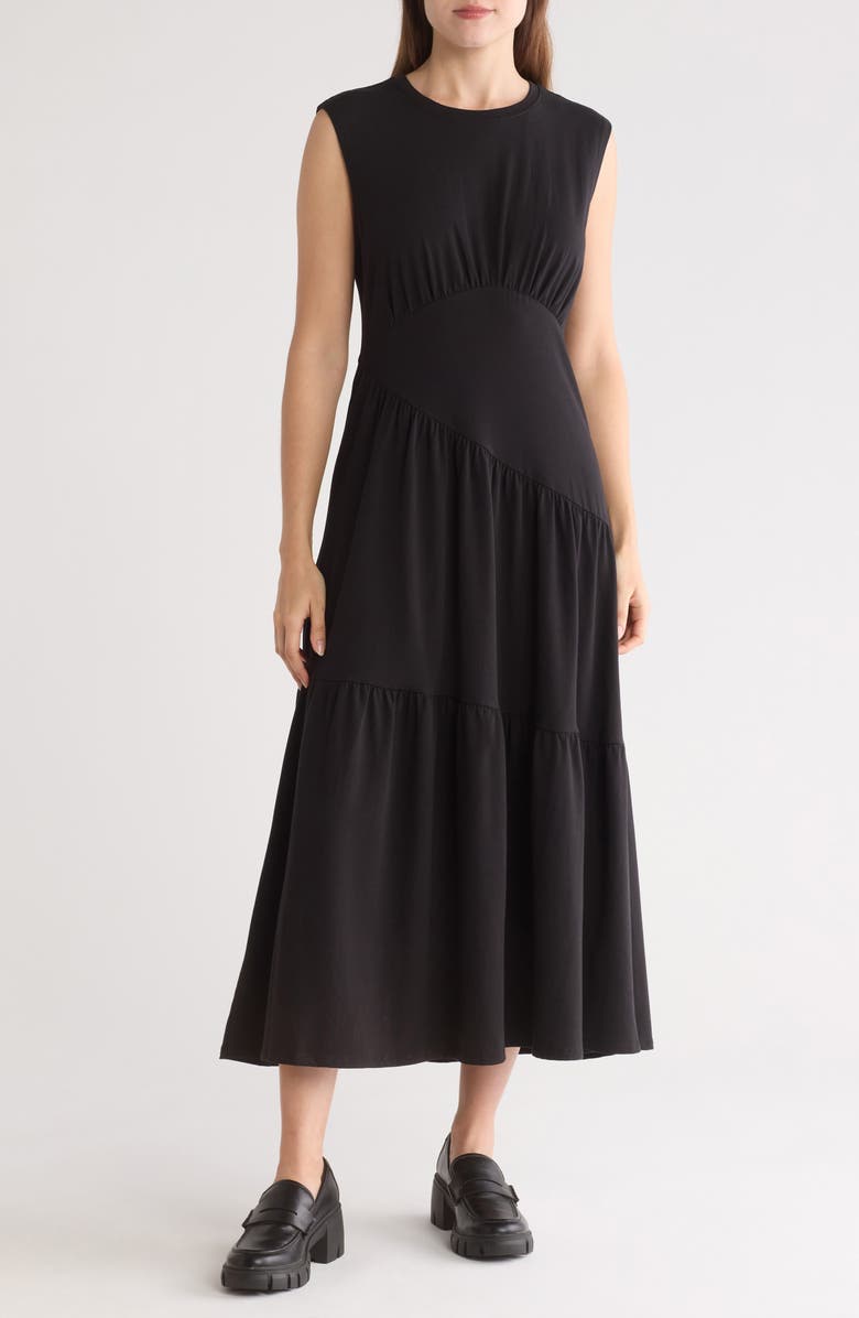 DKNY Tiered Stretch Cotton Maxi Dress, Main, color, 