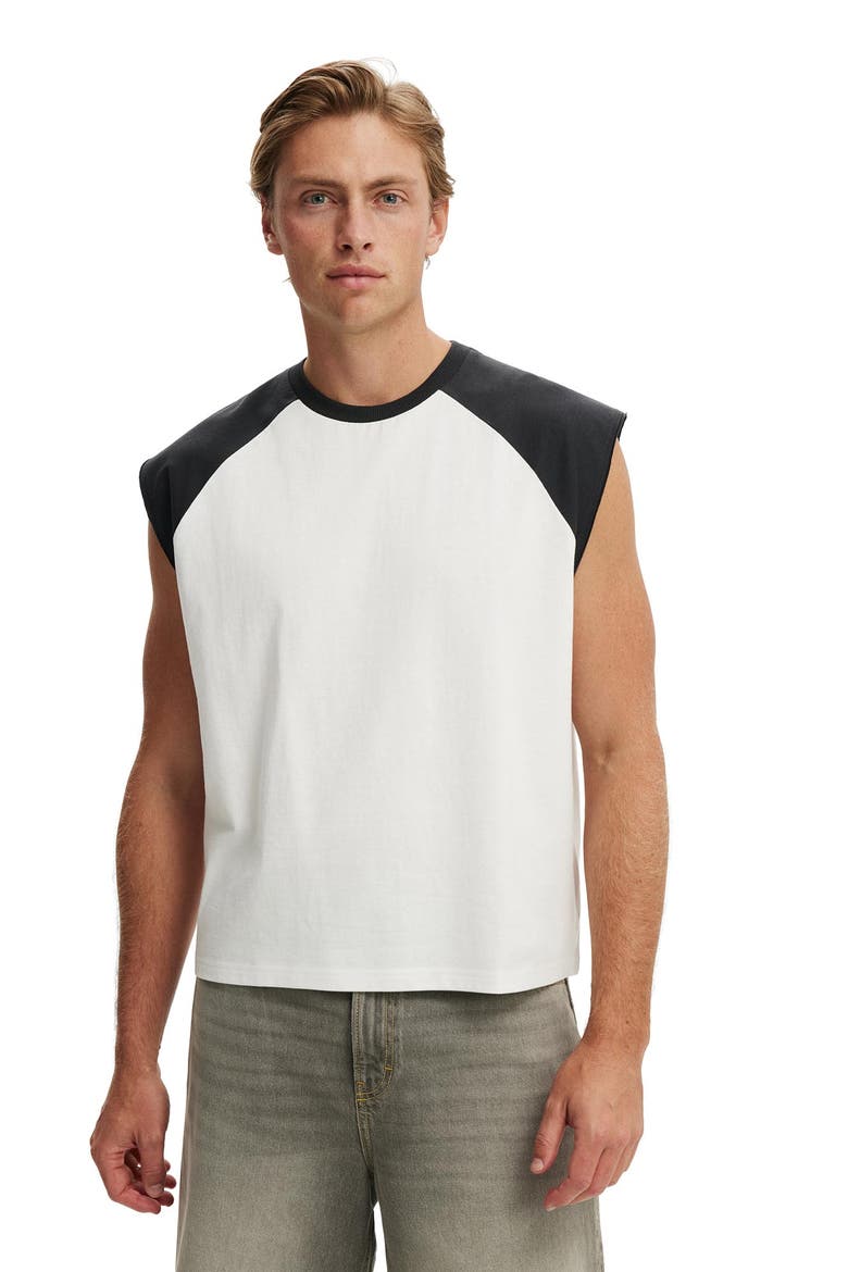 Men's Cropped Fit Muscle, Main, color, Vintage White  Washed Black