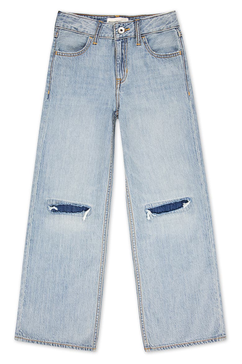Kids' Ripped High Waist Wide Leg Jeans, Main, color, STRATUS DESTROY