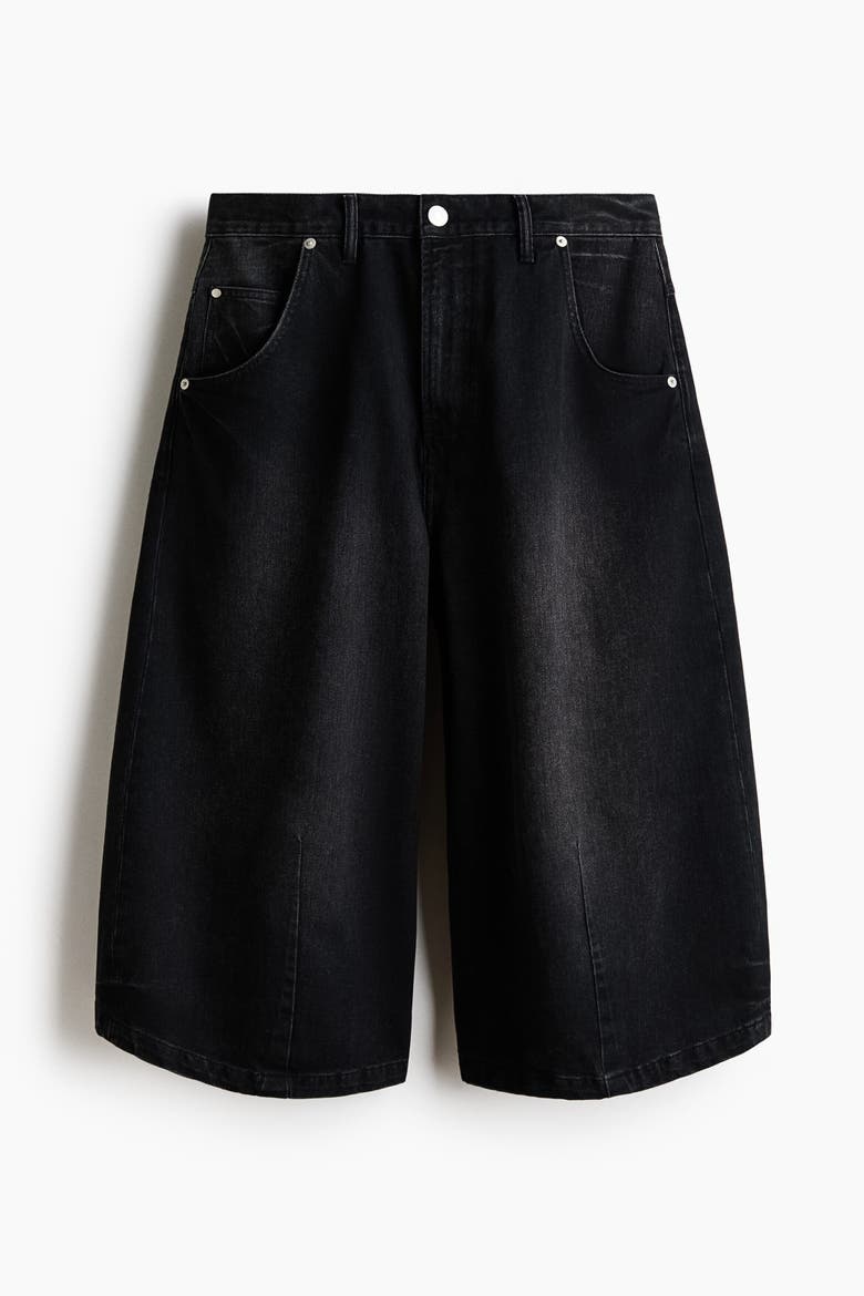 Baggy Barrel-Leg Denim Shorts, Alternate, color, Denim black