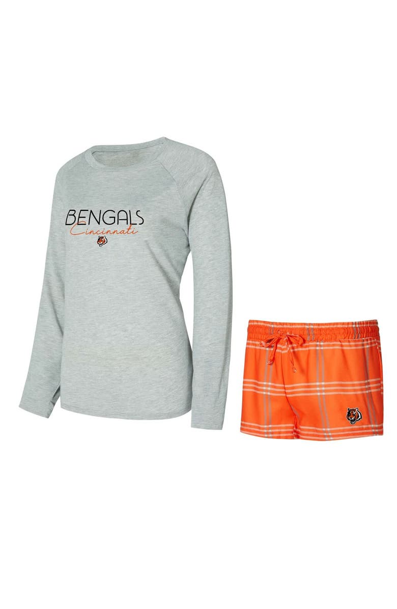 CONCEPTS SPORT Women's Concepts Sport Orange/Gray Cincinnati Bengals Petition Raglan Long Sleeve T-Shirt and Shorts Set, Main, color, Orange