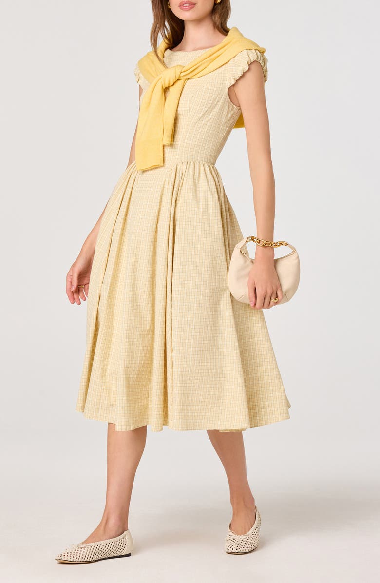 ASTR the Label Emalee Check Print A-Line Dress, Alternate, color, Butter Yellow Plaid