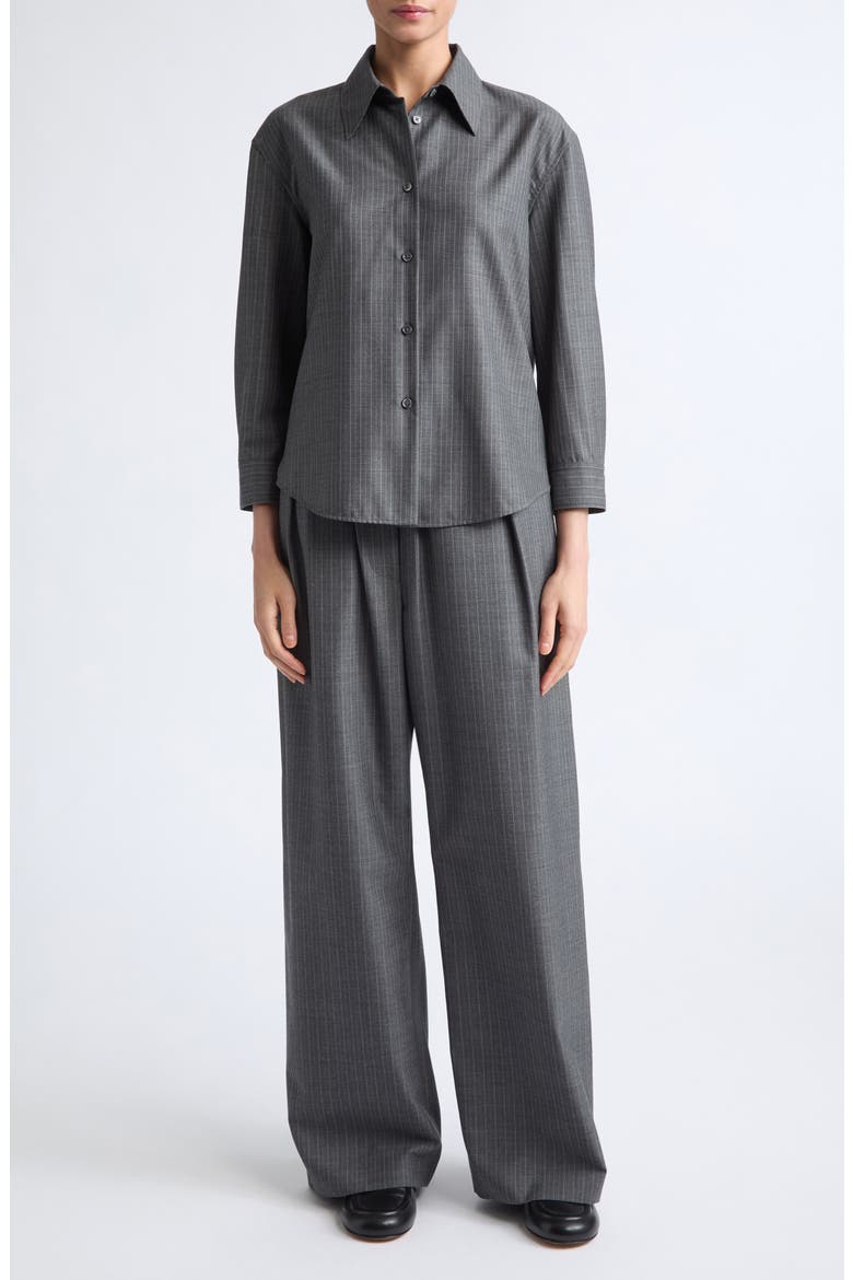 Pinstriped Wool Cropped Boxy Shirt, Alternate, color, KOALA