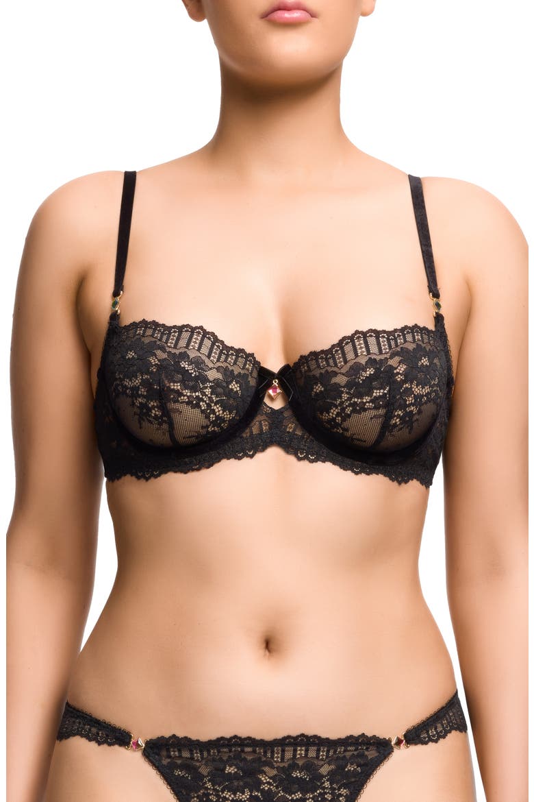 Floradora Underwire Balconette Bra, Main, color, BLACK