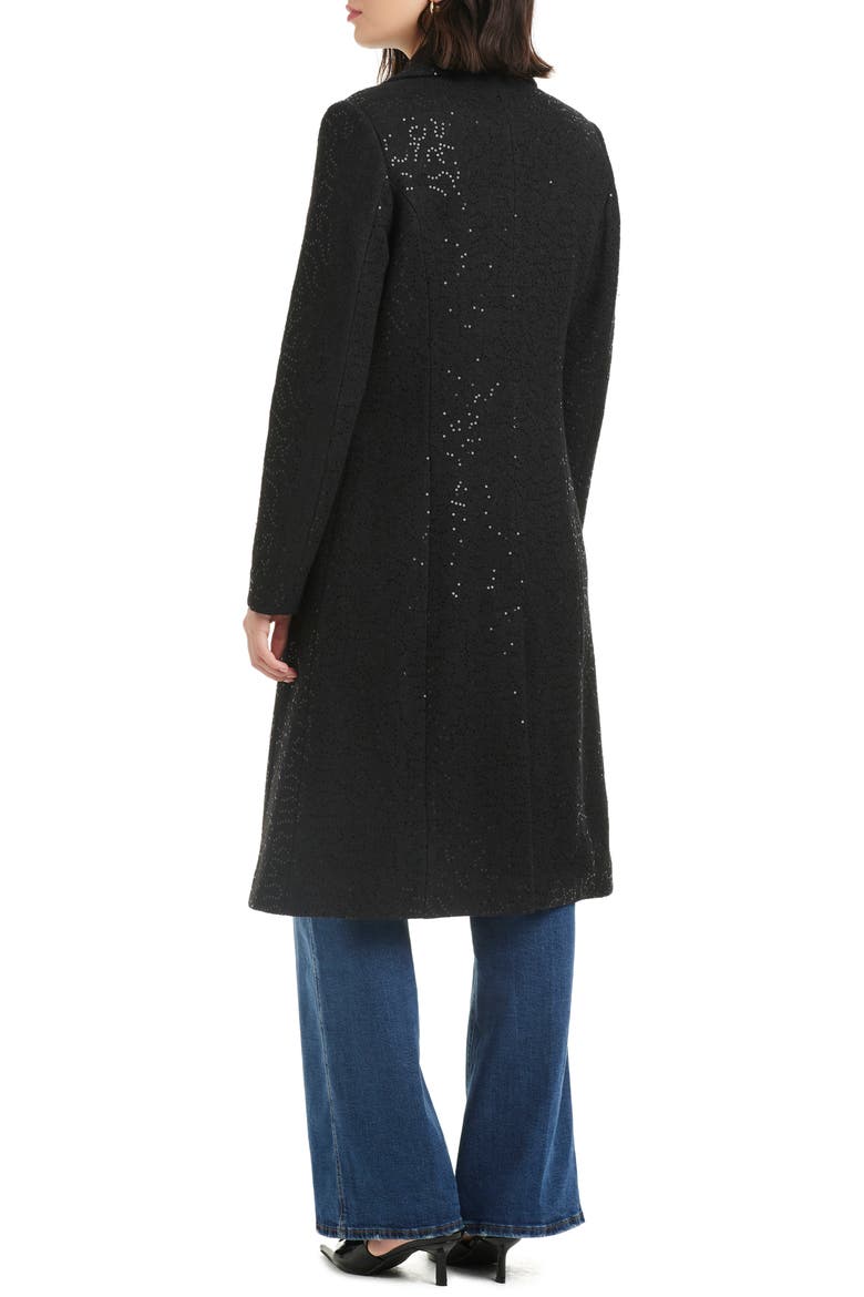 Sequin Pattern Longline Coat, Alternate, color, BLACK
