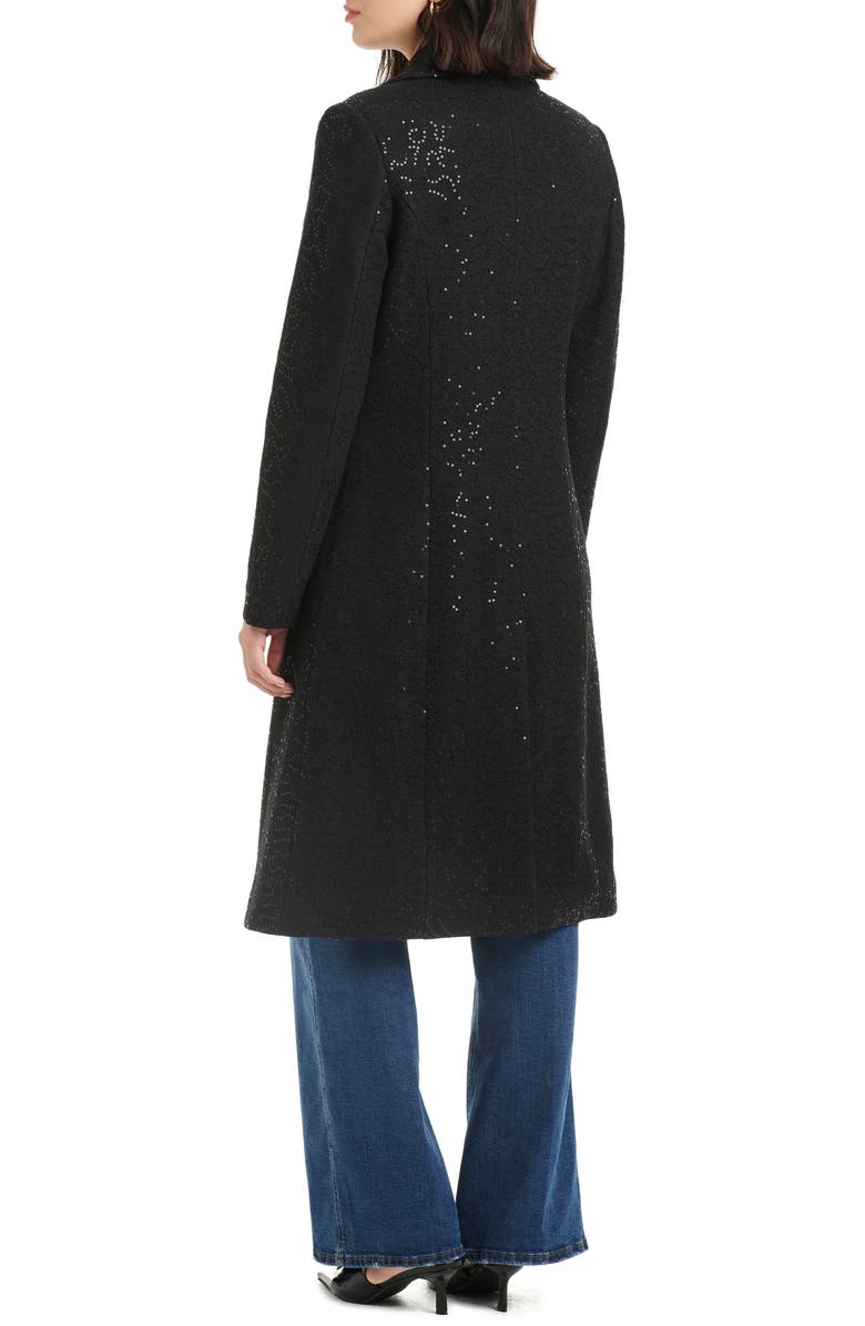 Kate Spade New York Sequin Pattern Longline Coat, Alternate, color, Black