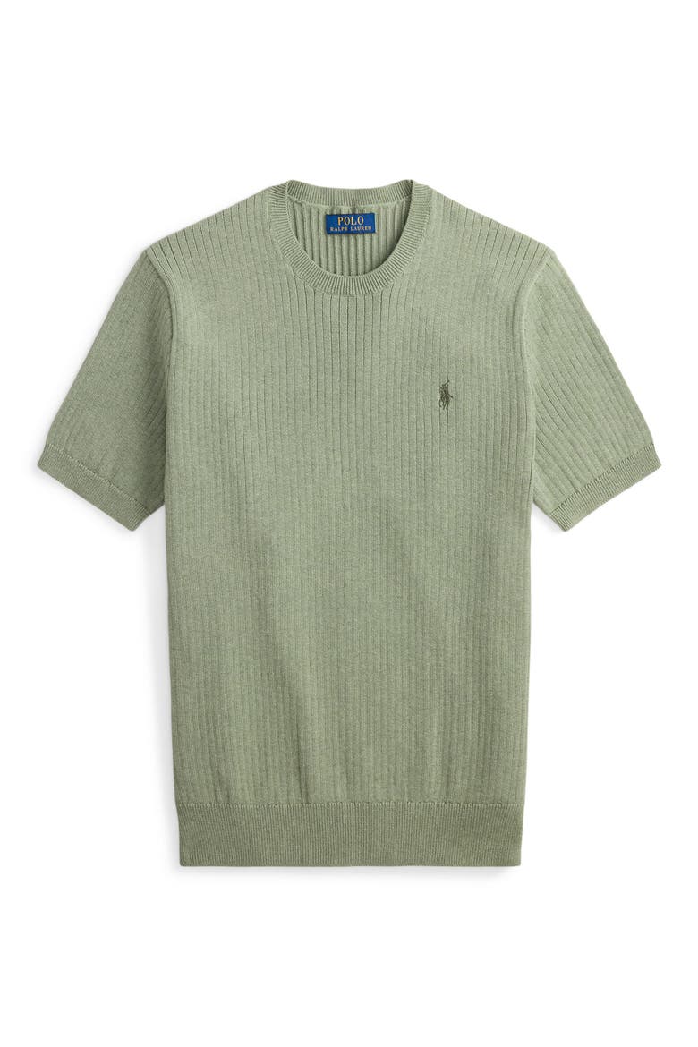Ribbed Short Sleeve Cotton Sweater, Alternate, color, FERN GREEN HEATHER