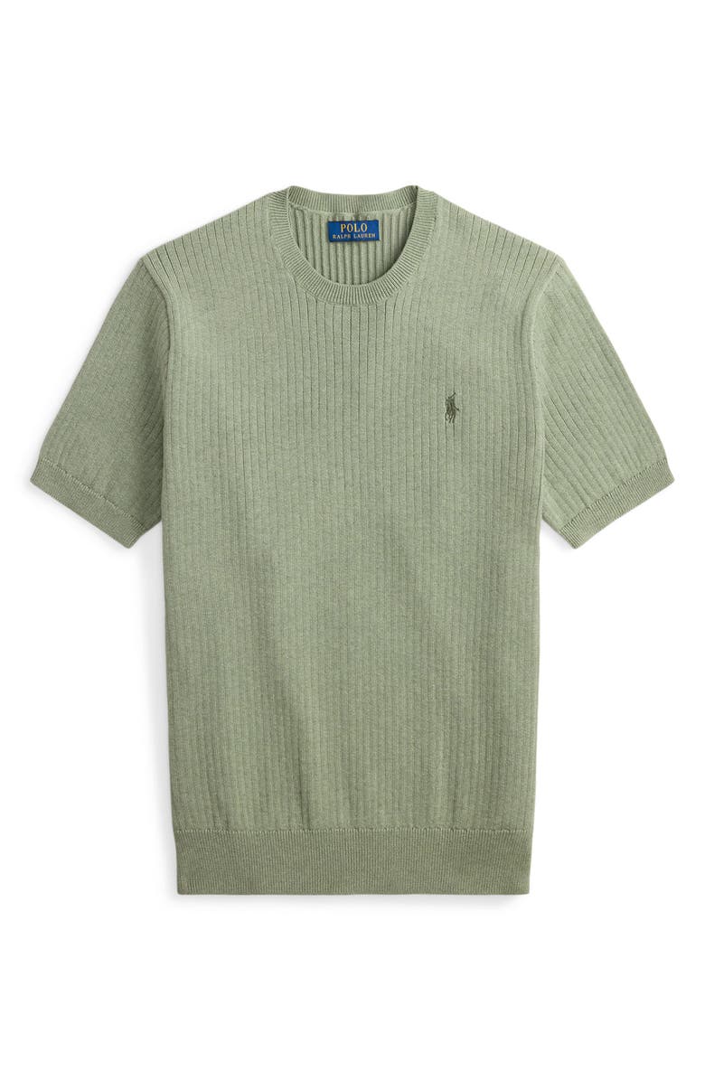 Polo Ralph Lauren Ribbed Short Sleeve Cotton Sweater, Alternate, color, Fern Green Heather
