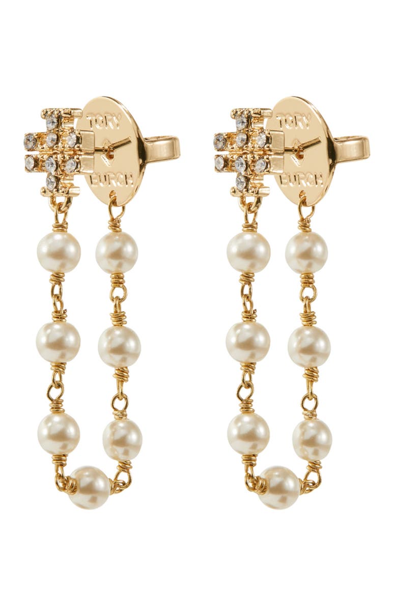 Tory Burch Moondance Faux Pearl & Chain Drop Earrings, Alternate, color, Tory Gold / Pearl / Crystal