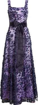 Eliza J Embroidered Floral Illusion Ballgown