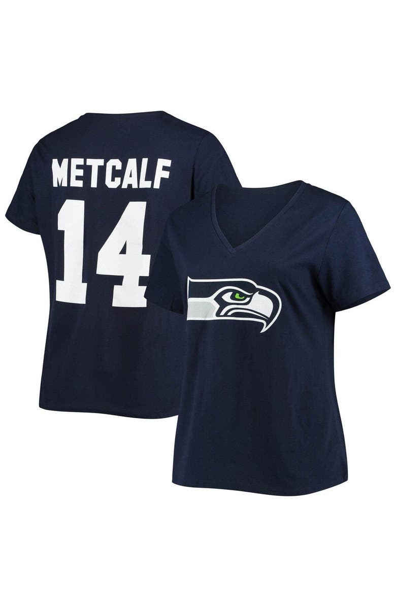 FANATICS Women's DK Metcalf Navy Seattle Seahawks Plus Size Fair Catch Name & Number V-Neck T-Shirt, Main, color, 