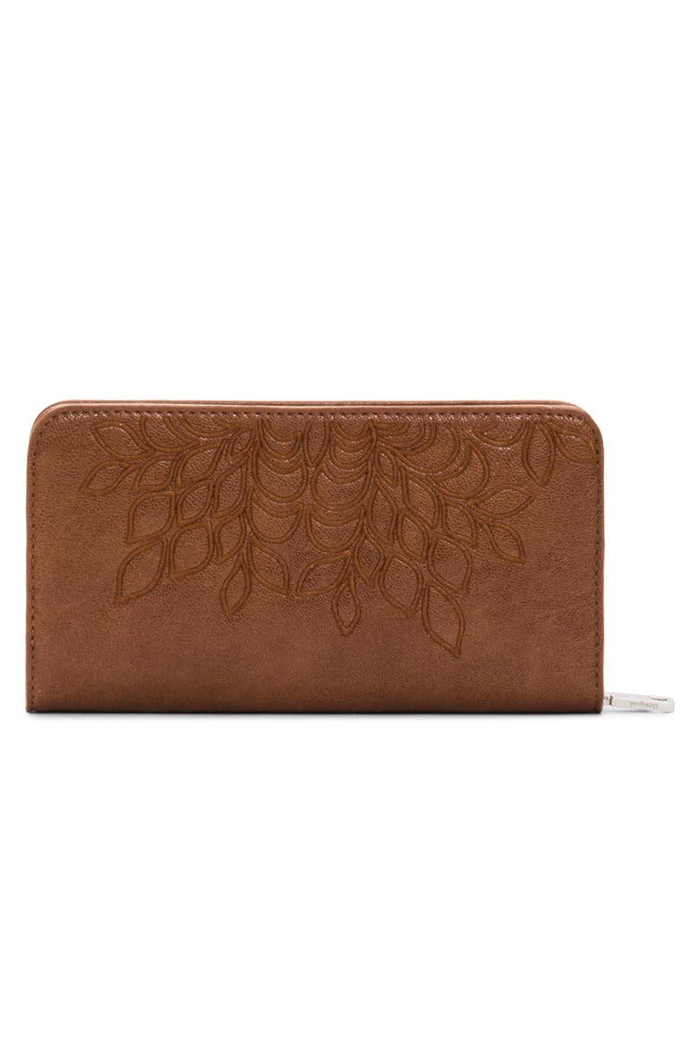 Medium Embroidered Long Faux Leather Wallet, Alternate, color, CAMEL