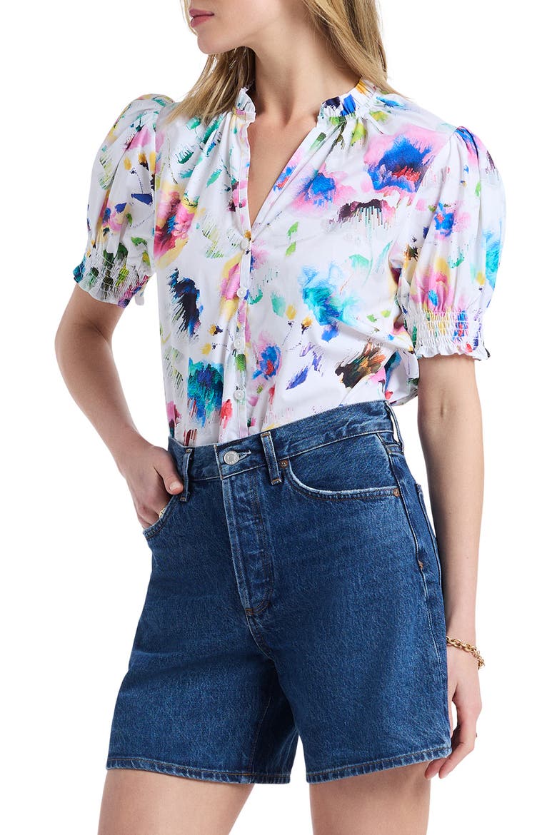 Mila Short Sleeve Woven Shirt, Alternate, color, WHITE MULTI