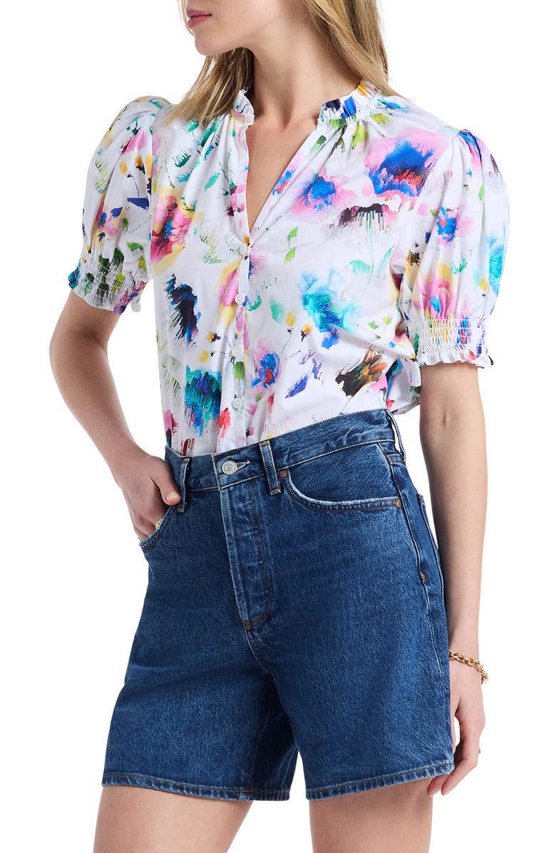 Robert Graham Mila Short Sleeve Woven Shirt, Alternate, color, White Multi