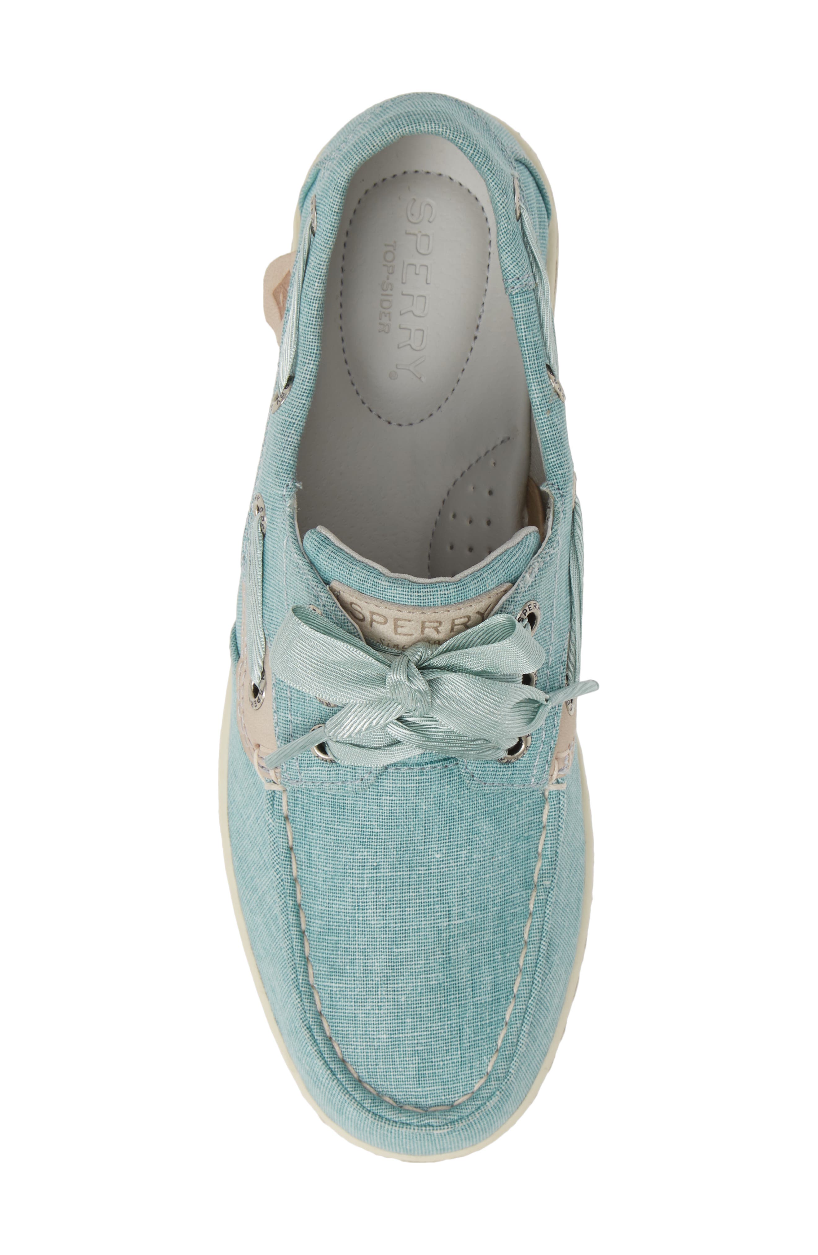 Sperry Songfish Linen Boat Shoe, Alternate, color, AQUA LINEN/ LEATHER