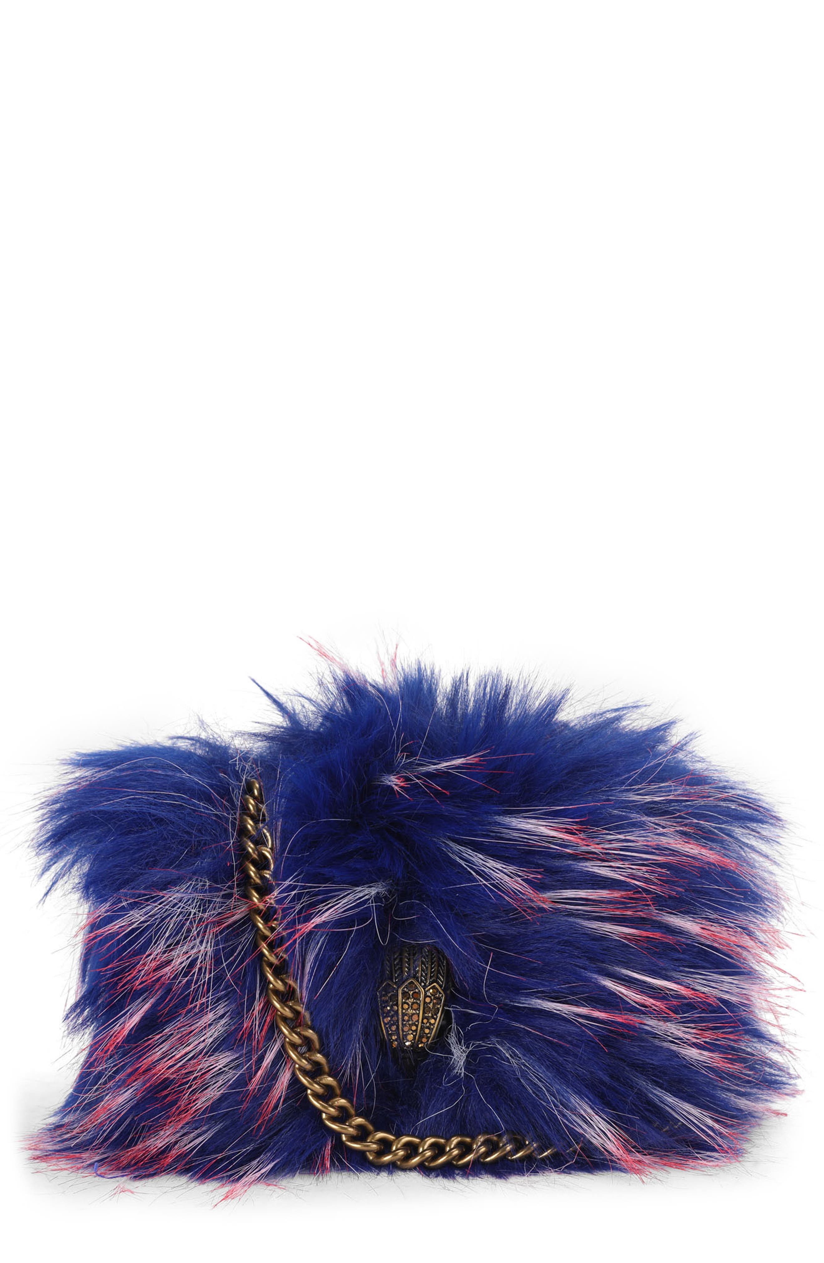 Micro Kensington Faux Fur Crossbody Bag, Main, color, OPEN BLUE