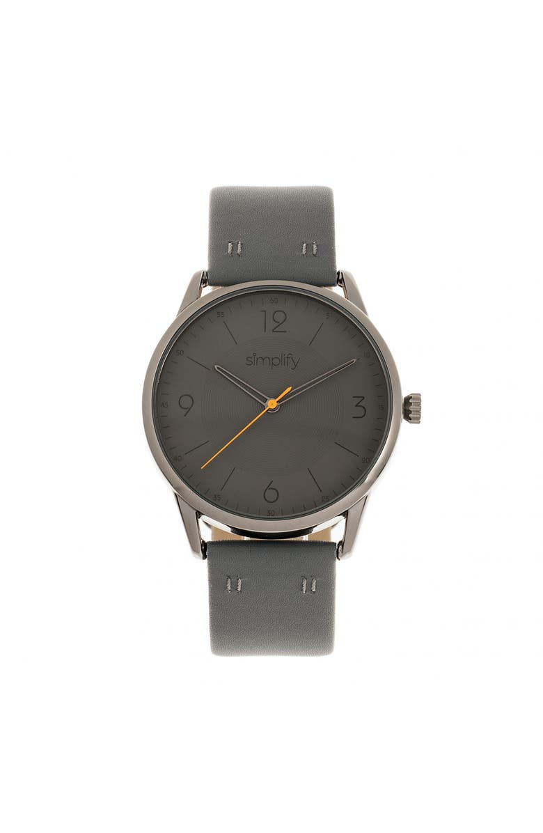 SIMPLIFY The 6300 Leather-Band Watch, Main, color, Charcoal