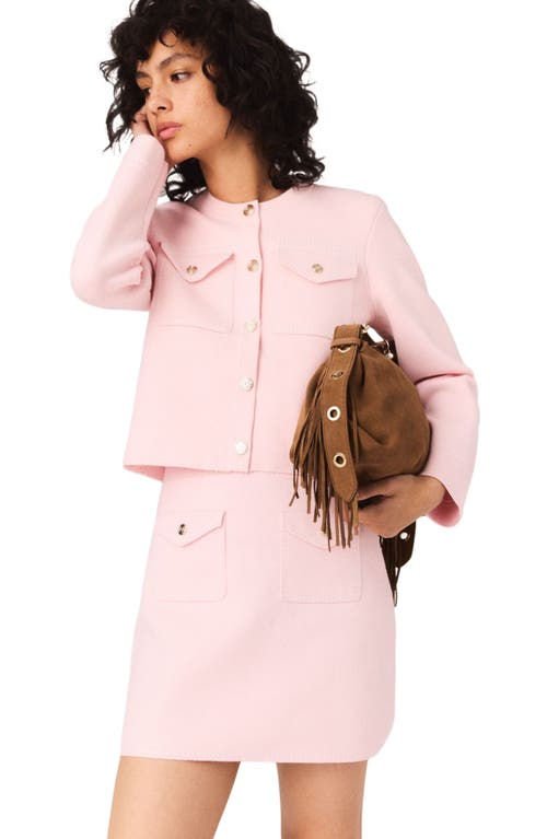 Maje Short Topstitched Knit Skirt In Pink