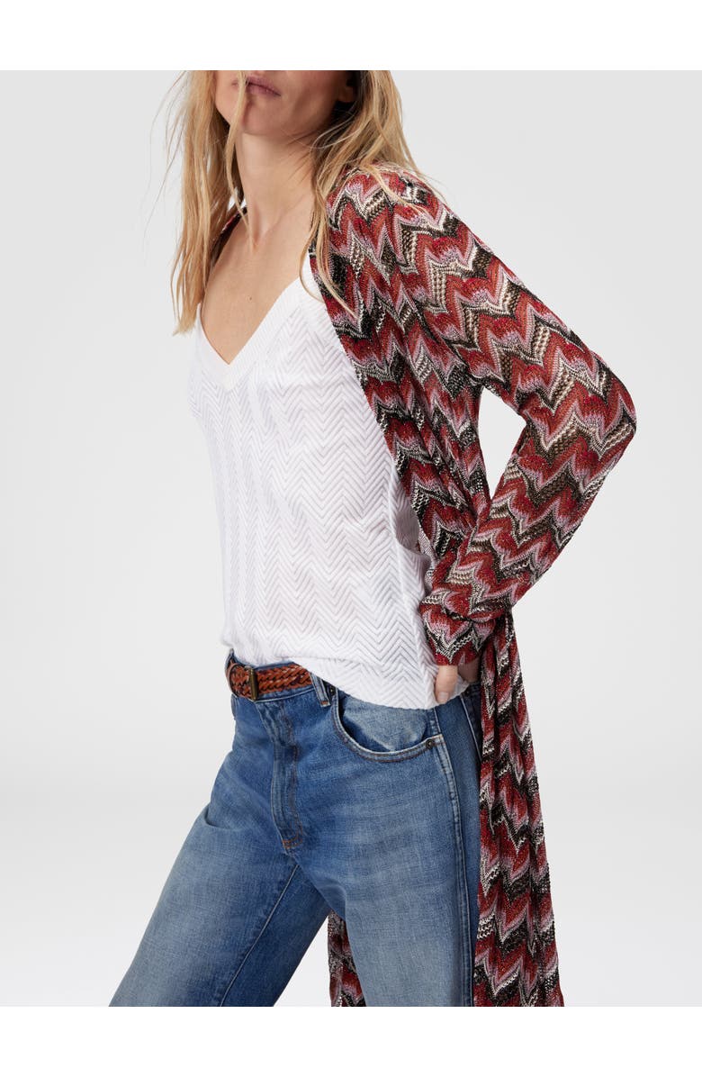 Missoni Long Cardigan In Embroidered Lace, Alternate, color, Black & Red