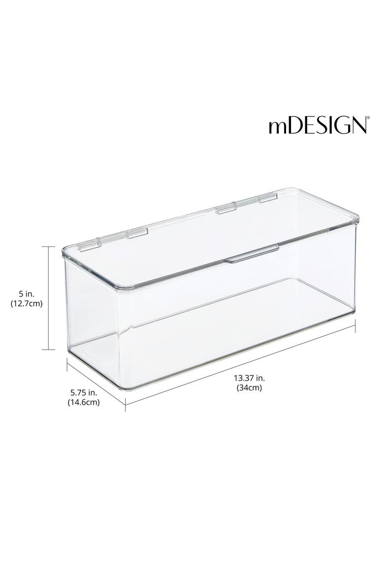 mDesign Plastic Bathroom Vanity Organizer Bin Box with Hinged Lid, 4 Pack, Clear, Alternate, color, Clear