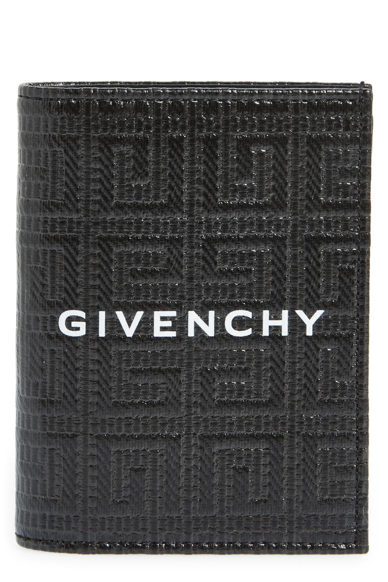 4G Coated Canvas & Leather Card Holder, Main, color, BLACK