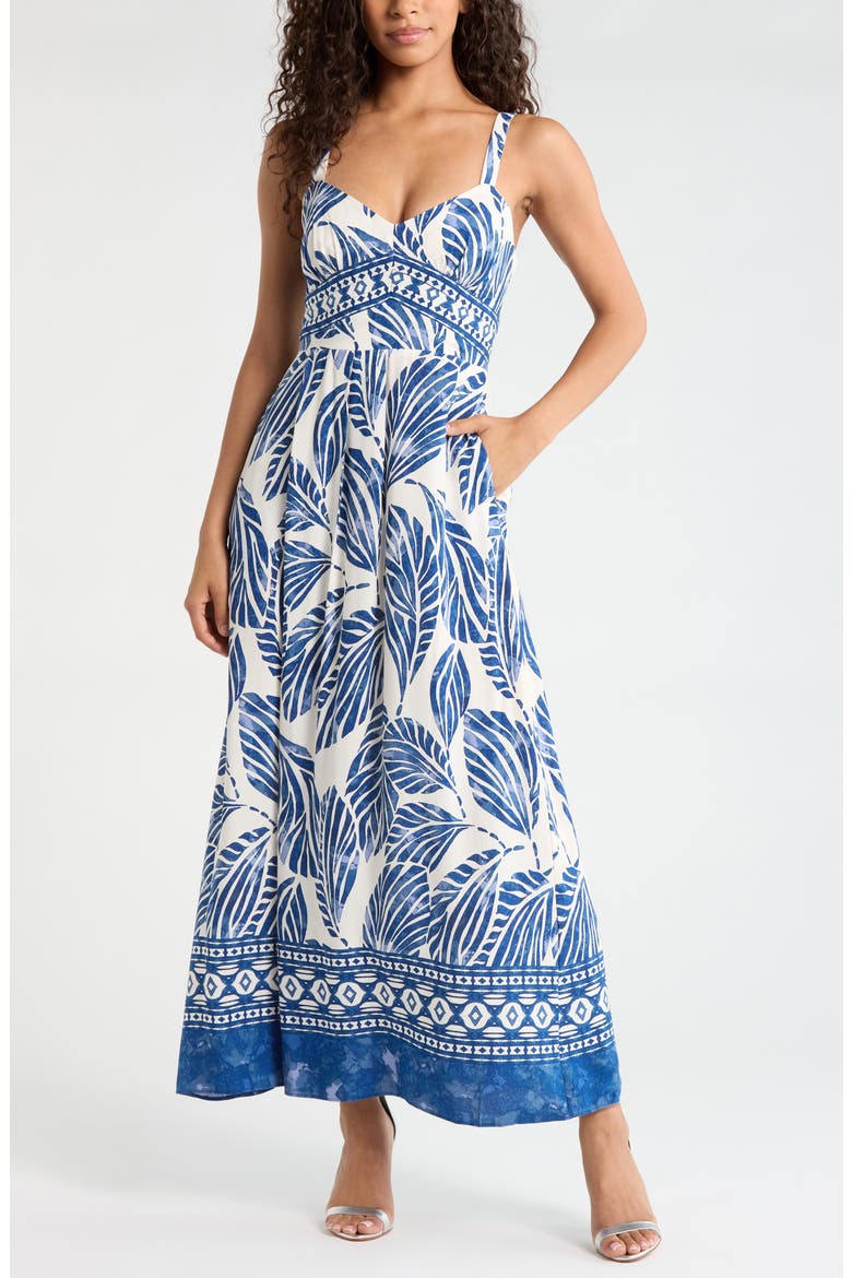 Leaf Print Sundress, Main, color, NEW IVORY