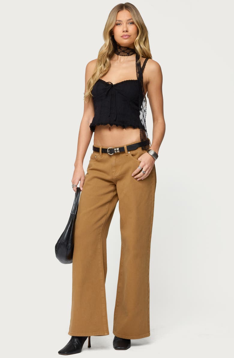 EDIKTED Lacey Sweetheart Neck Crop Stretch Cotton Tank, Alternate, color, Black